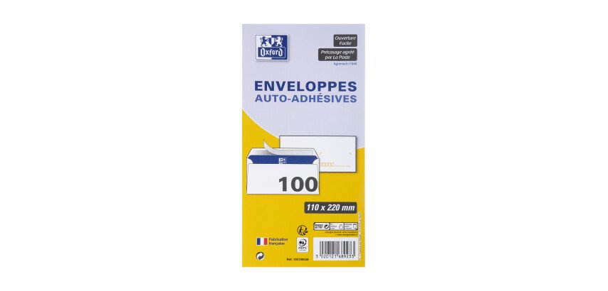 lot de 100 EnveloPPes Oxford 110x220 auto adhesive precasee - blanc