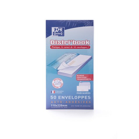 Bloc de 50 enveloppes Oxford 110x220  auto adhesive precasee ouverture facile - blanc