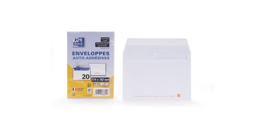 Lot de 20 EnveloPPes Oxford 114x162 auto adhesive precasee - blanc