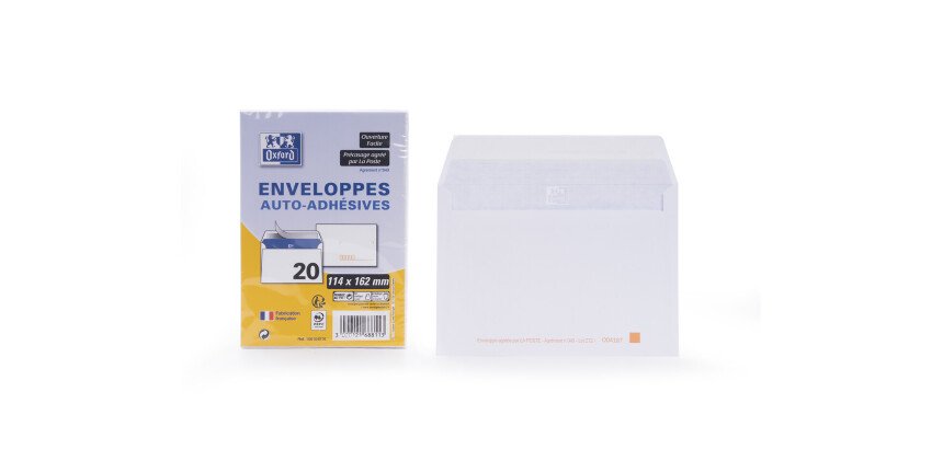 Lot de 20 enveloppes Oxford 114x162 auto adhesive precasee - blanc