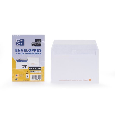 Lot de 20 enveloppes Oxford 114x162 auto adhesive precasee - blanc