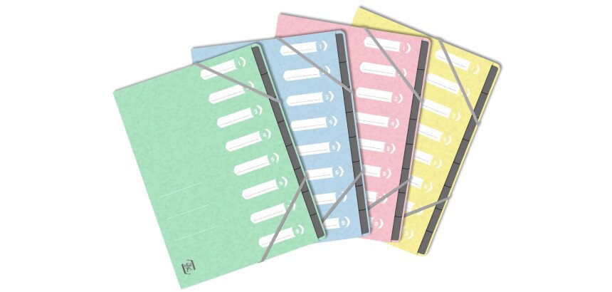 Trieur standard Oxford a4 8 positions couverture carte assortis pastel
