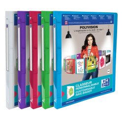 Classeur Oxford polyvision personnalisable  a4 dos 20mm 4 anneaux ronds couverture polypro translucide coloris assortis
