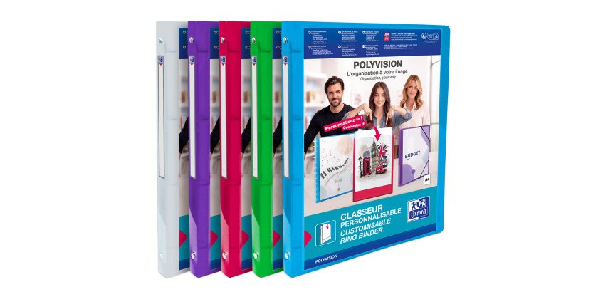 Classeur Oxford Polyvision A4 dos 20mm 4 anneaux ronds couverture polypro