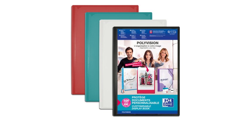 Protège-documents Oxford Polyvision A4 200 vues / 100 pochettes couverture polypro opaque coloris assortis