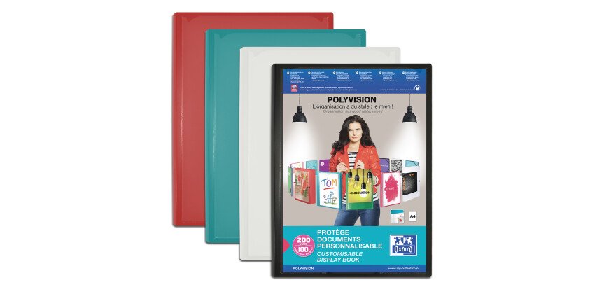 Protège-documents Oxford Polyvision A4 200 vues / 100 pochettes couverture polypro opaque coloris assortis