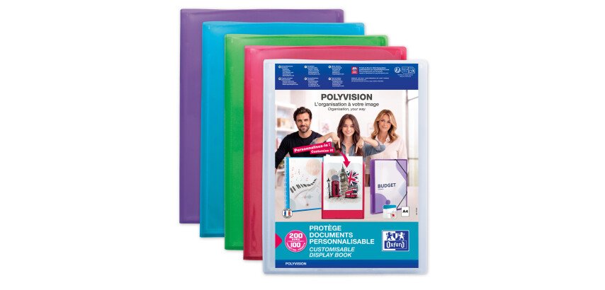 Protège-documents Oxford Polyvision A4 200 vues / 100 pochettes couverture polypro translucide coloris assortis