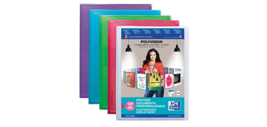 Protège-documents Oxford Polyvision A4 200 vues / 100 pochettes couverture polypro translucide coloris assortis