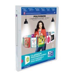 Classeur Oxford polyvision a4 dos 20mm 4 anneaux ronds couverture polypro incolore