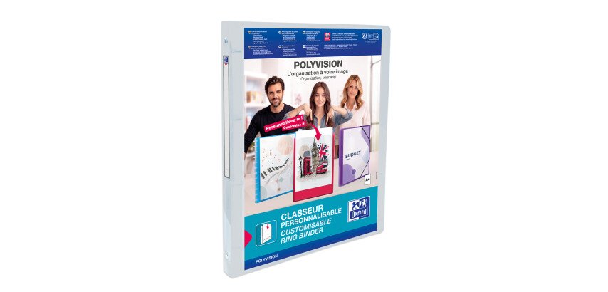 Classeur Oxford Polyvision A4 dos 20mm 4 anneaux ronds couverture polypro