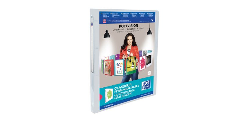 Classeur Oxford polyvision a4 dos 20mm 4 anneaux ronds couverture polypro incolore