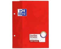 Feuilles simples Oxford 17x22cm grands carreaux seyès 200 pages étui carte rouge