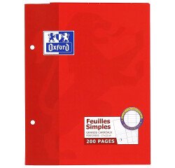 Feuilles simples Oxford 17x22cm grands carreaux seyès 200 pages étui carte rouge