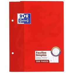 Feuilles simples Oxford 17x22cm grands carreaux seyès 200 pages étui carte rouge