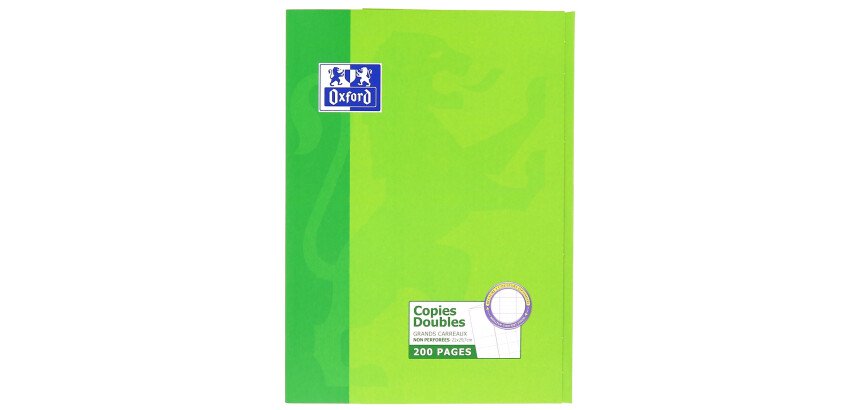 Copies doubles Oxford non perforées a4 grands carreaux seyès 200 pages étui carte vert