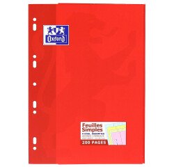 Feuilles simples Oxford a4 grands carreaux seyès 200 pages étui carte rouge coloris assortis