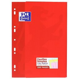 Feuilles simples Oxford a4 grands carreaux seyès 200 pages étui carte rouge coloris assortis