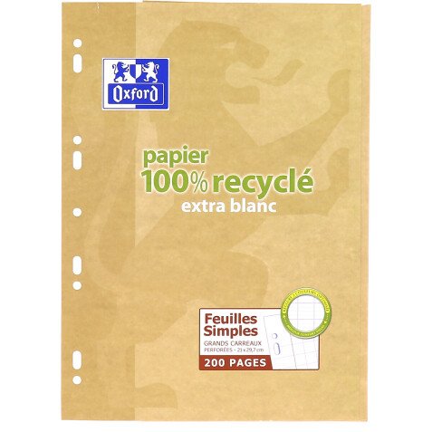 Losse vellen Oxford A4 grote ruiten seyès 200 gerecycleerde pagina's kartonnen etui beige