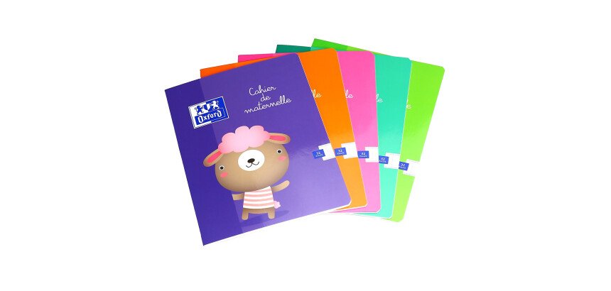 Cahier Oxford maternelle 17x22cm réglure double ligne 3/10mm 32 pages agrafées couverture carte coloris assortis