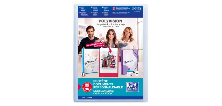 Protège-documents Oxford Polyvision A4 80 vues / 40 pochettes couverture polypro translucide incolore