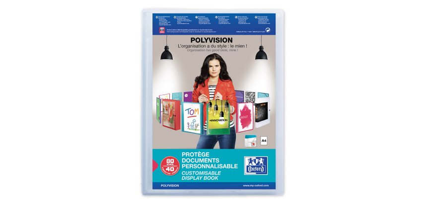 Protège-documents Oxford Polyvision A4 80 vues / 40 pochettes couverture polypro translucide incolore