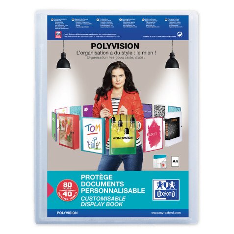 Protège-documents Oxford polyvision a4 80 vues / 40 pochettes couverture polypro translucide incolore