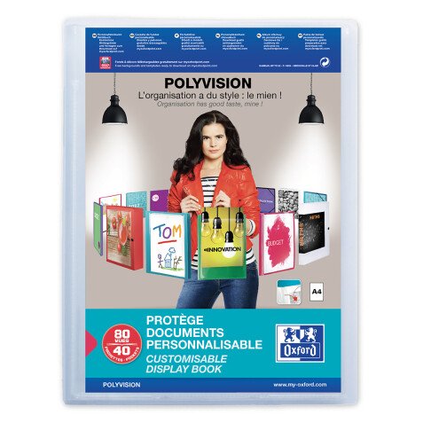 Protège-documents Oxford polyvision a4 80 vues / 40 pochettes couverture polypro incolore