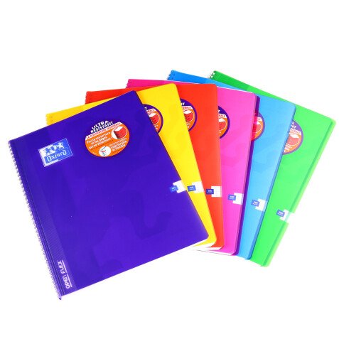 Cahier Oxford openflex 24x32cm grands carreaux seyès 100 pages reliure spirale couverture polypro coloris assortis