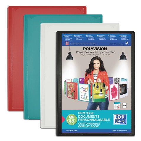 Protège-documents Oxford polyvision a4 120 vues / 60 pochettes couverture polypro opaque assorti