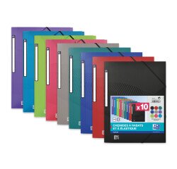 Lot 10 chemises 3 rabats Oxford osmose a4 avec élastique couverture polypro coloris assortis