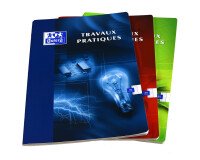 Cahier Oxford de travaux pratiques a4 grands carreaux seyès/uni blanc 80 pages agrafées couverture carte coloris assortis