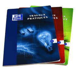 Cahier Oxford de travaux pratiques A4 grands carreaux Seyès/uni blanc 80 pages agrafées couverture carte coloris assortis