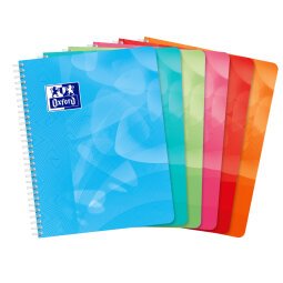 Cahier Oxford lagoon 17x22cm grands carreaux seyès 100 pages reliure spirale couverture polypro coloris assortis