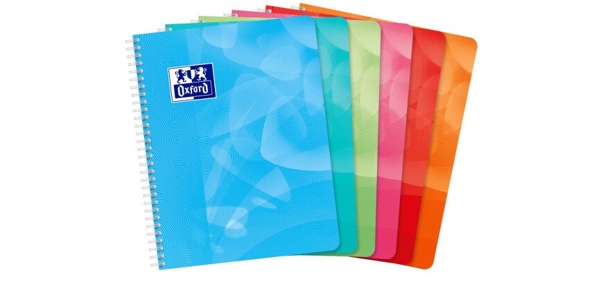 Cahier Oxford Lagoon 17x22cm grands carreaux Seyès 100 pages reliure spirale couverture polypro coloris assortis