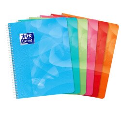 Cahier Oxford lagoon 17x22cm petits carreaux 5mm 100 pages reliure spirale couverture polypro coloris assortis