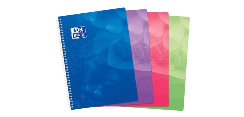 Cahier Oxford Lagoon A4 grands carreaux Seyès 160 pages reliure spirale couverture polypro coloris assortis