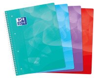 Cahier Oxford lagoon a4+ petits carreaux 5mm 160 pages reliure spirale couverture polypro coloris assortis