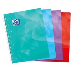 Cahier Oxford lagoon a4+ petits carreaux 5mm 160 pages reliure spirale couverture polypro coloris assortis