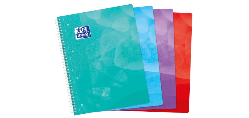 Cahier Oxford Lagoon A4+ grands carreaux Seyès 160 pages reliure spirale couverture polypro coloris assortis