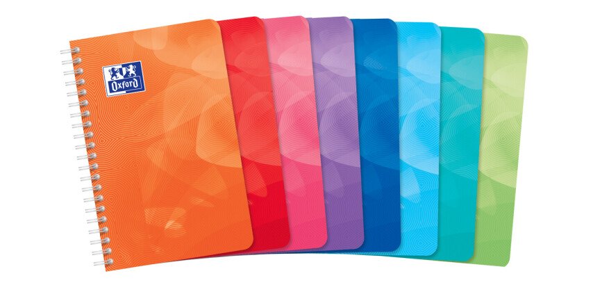 Carnet Oxford Lagoon 11x17cm petits carreaux 5mm 180 pages reliure spirale couverture polypro coloris assortis