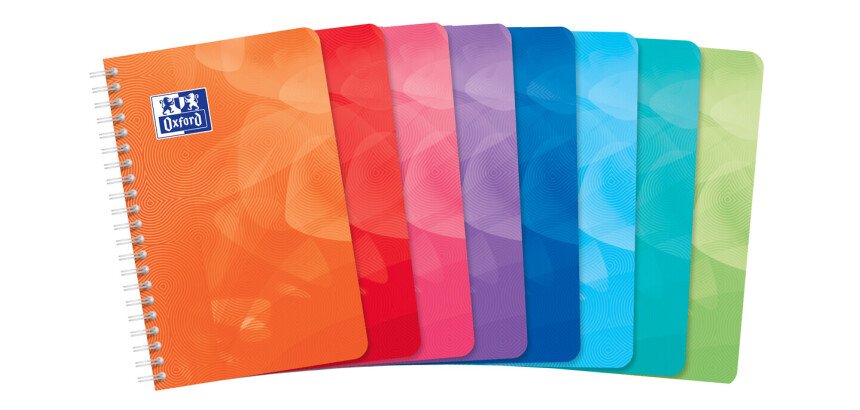 Carnet Oxford lagoon 11x17cm petits carreaux 5mm 180 pages reliure spirale couverture polypro coloris assortis