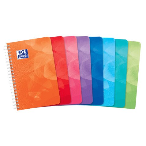 Carnet Oxford lagoon 11x17cm petits carreaux 5mm 180 pages reliure spirale couverture polypro coloris assortis