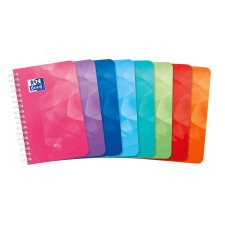 Carnet Oxford lagoon 9x14cm petits carreaux 5mm 180 pages reliure spirale couverture polypro coloris assortis