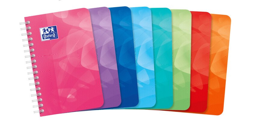 Carnet Oxford Lagoon 9x14cm petits carreaux 5mm 180 pages reliure spirale couverture polypro coloris assortis