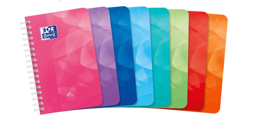 Carnet Oxford Lagoon 9x14cm petits carreaux 5mm 180 pages reliure spirale couverture polypro coloris assortis