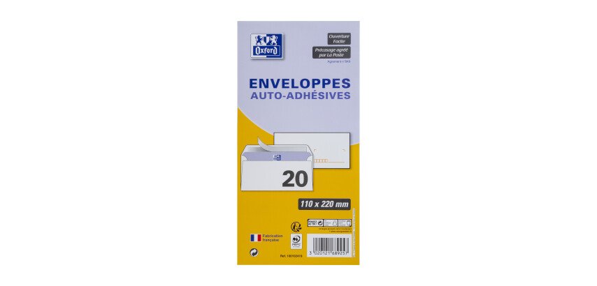 lot de 20 EnveloPPes Oxford 110x220  auto adhesive precasee - blanc