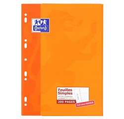 Feuilles simples Oxford a4 petits carreaux 5mm margés 200 pages étui carte orange