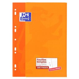 Feuilles simples Oxford a4 petits carreaux 5mm margés 200 pages étui carte orange