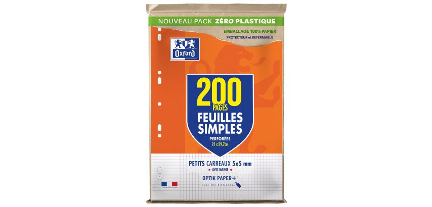 Feuilles simples Oxford A4 petits carreaux 5mm margés 200 pages étui carte orange
