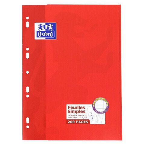 Feuillets mobiles 200 pages grands carreaux blancs 90 g 21 x 29,7 cm - Sous étuis carton